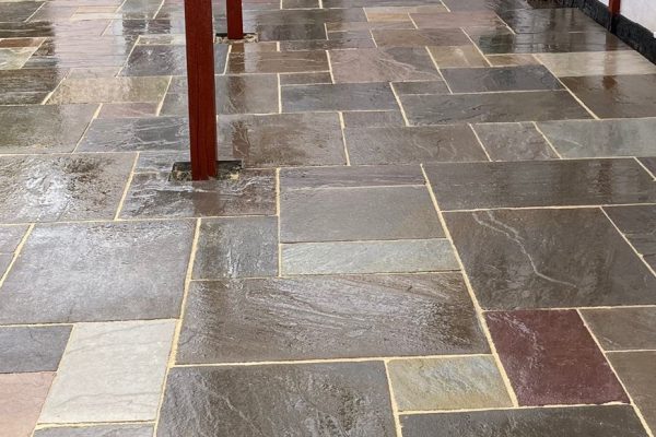 new indian sandstone patio laid